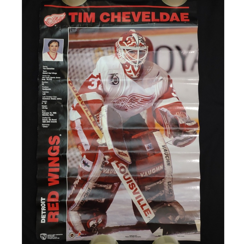 Vintage 1992 Tim Cheveldae Detroit Red Wings NHL Hockey Poster Norman James Corp